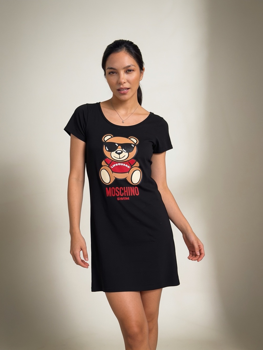 Moschino Black Graphic Teddy Sleep Chemise